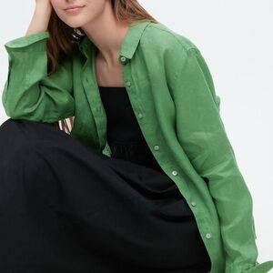Women’s Green 100% Linen Button Down Shirt